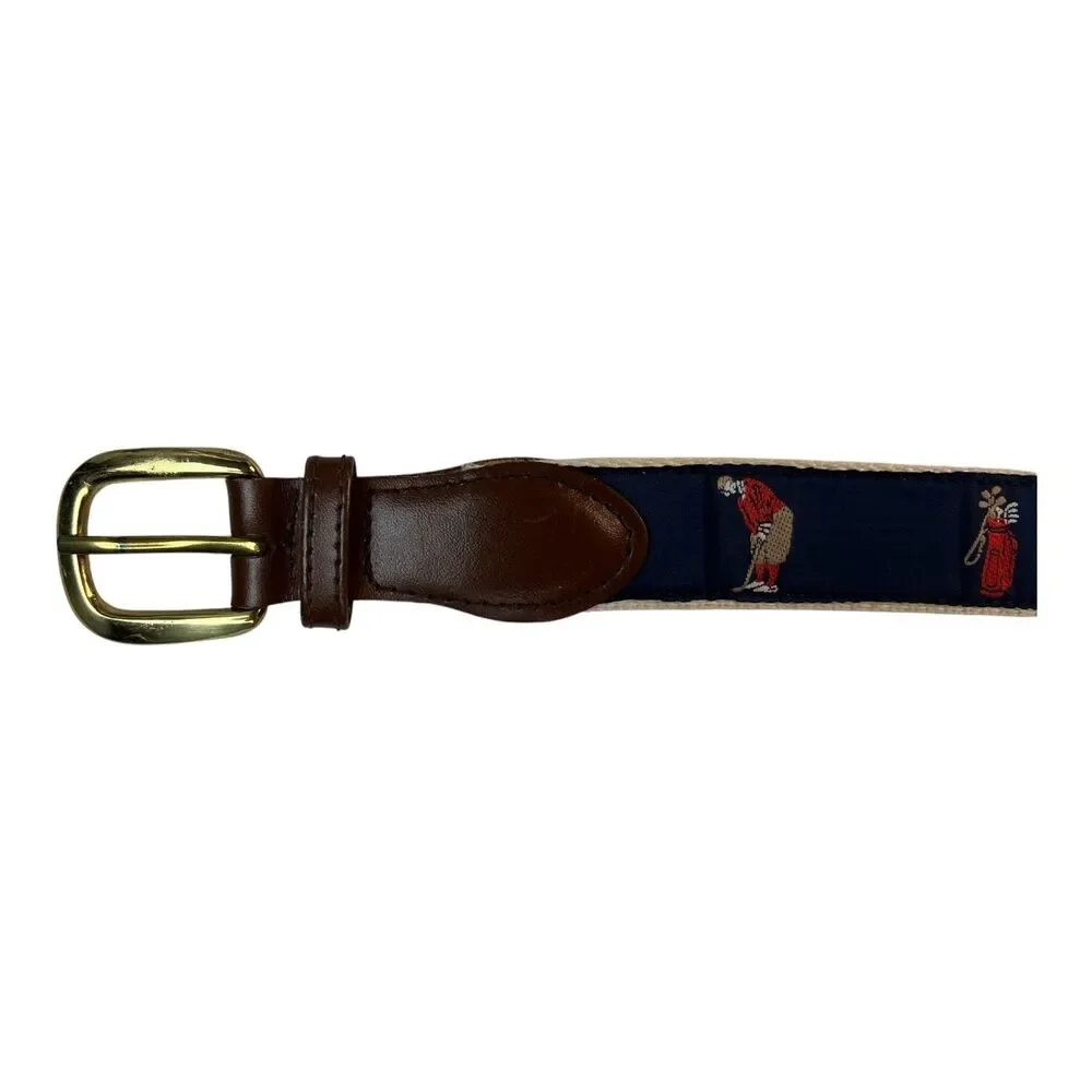 Canterbury Men's Golf Print Leather Ribbon Club Belt w Solid Brass Buckle  40